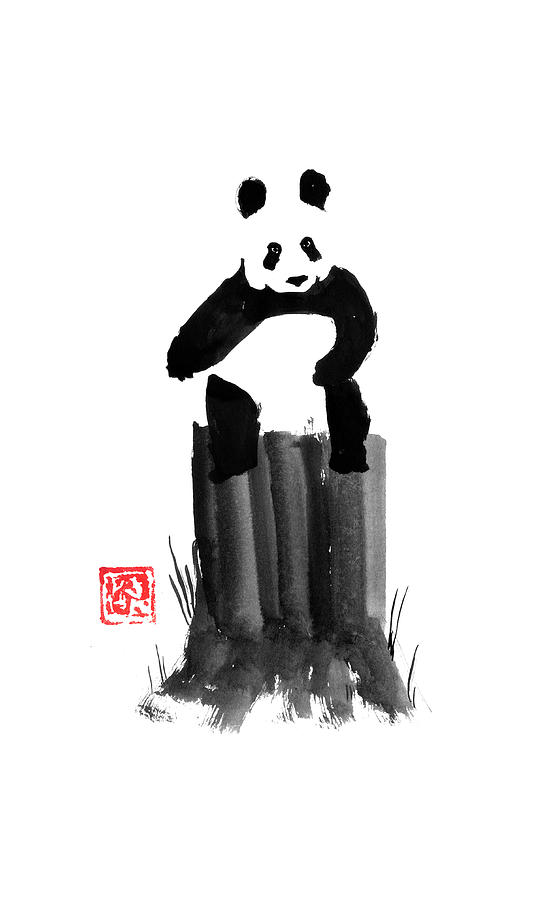Panda Drawing - Panda On His Tree by Pechane Sumie