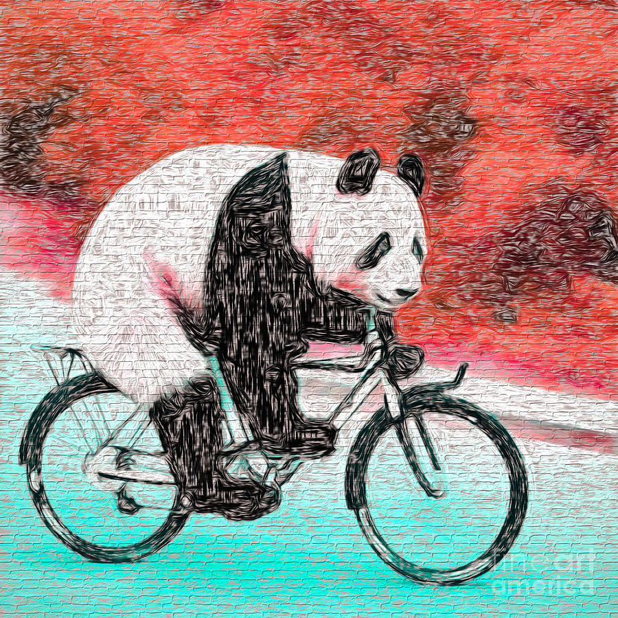 Bicycle Digital Art - Panda Racing On A Bike by Les Palenik