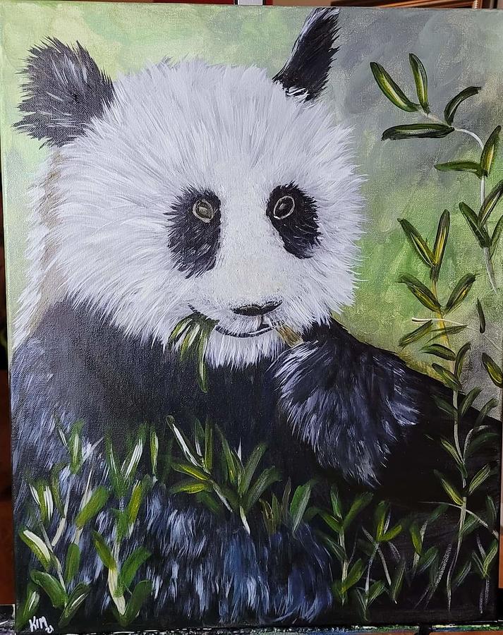 Panda Snacks Painting By Kim French White - Fine Art America