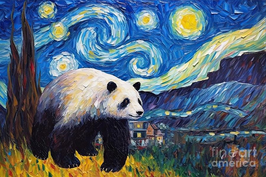 Vincent Van Gogh Painting - Panda Starry Night  by N Akkash