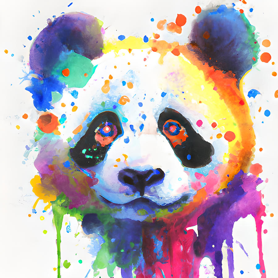 Panda Watercolor Portrait Digital Art by Amalia Suruceanu