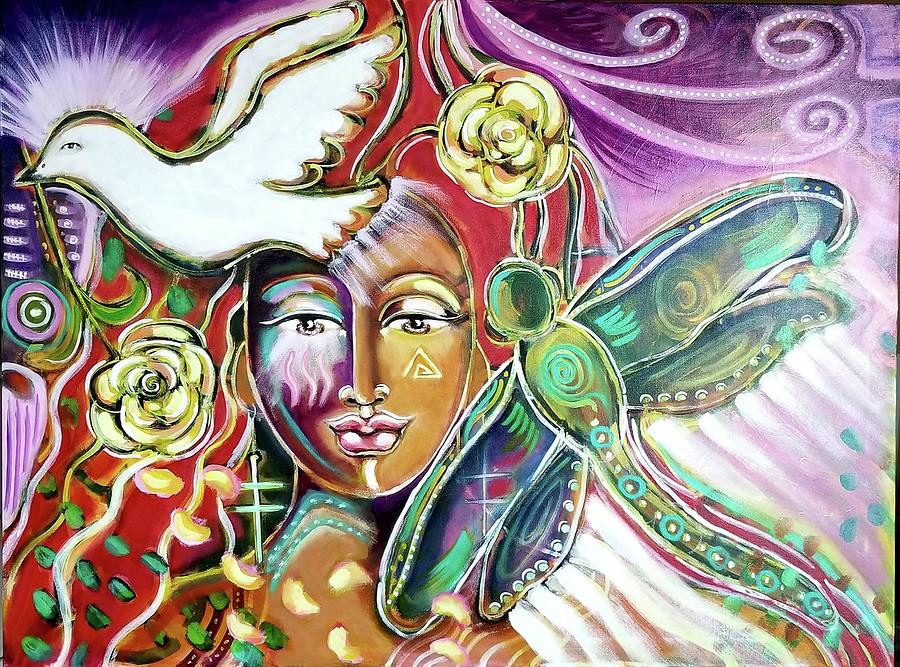 Dove Painting - Pandora Morning Glory by Milagros Suriano-Rivera