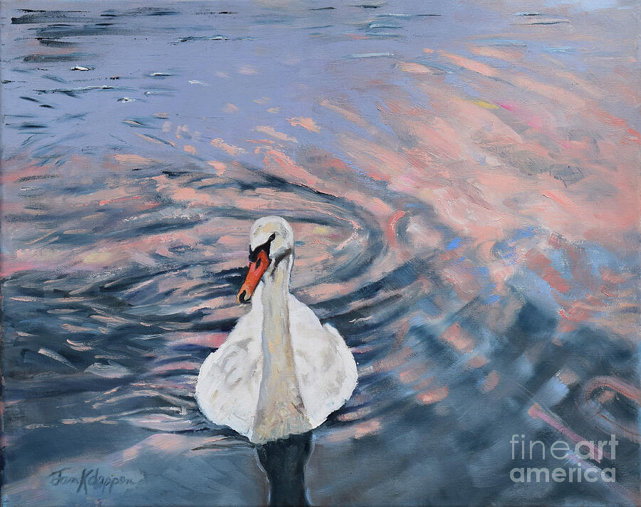 Pandora Swan at Sunset - Mylor Bridge Painting by Jan Dappen Pandora Swan at Sunset - Mylor Bridge Painting by Jan Dappen