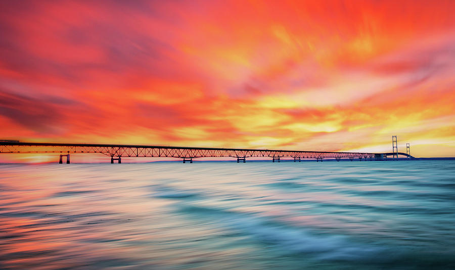 Bridge Photograph - Panning Big Mac Bridge Sunset by Dan Sproul