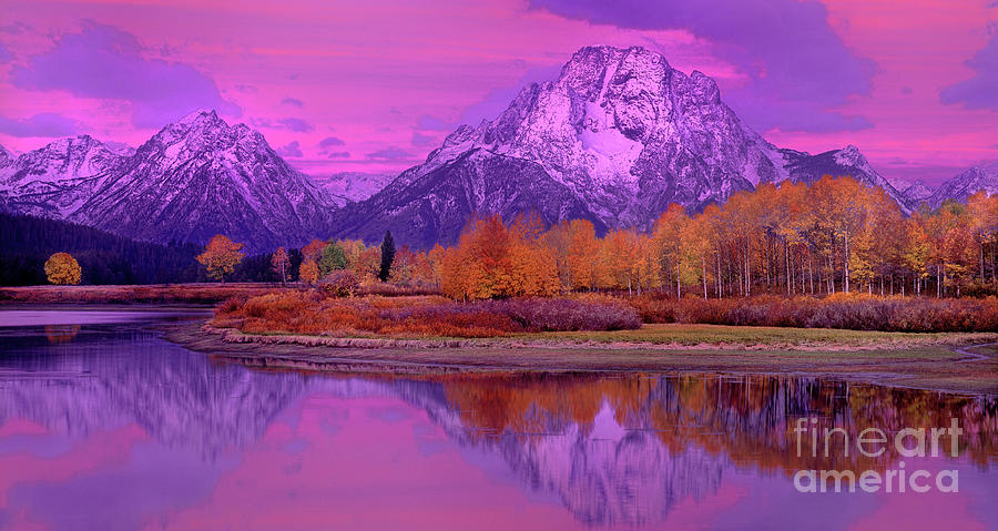 Panorama Alpenglow Oxbow Bend Grand Tetons Np Photograph by Dave Welling