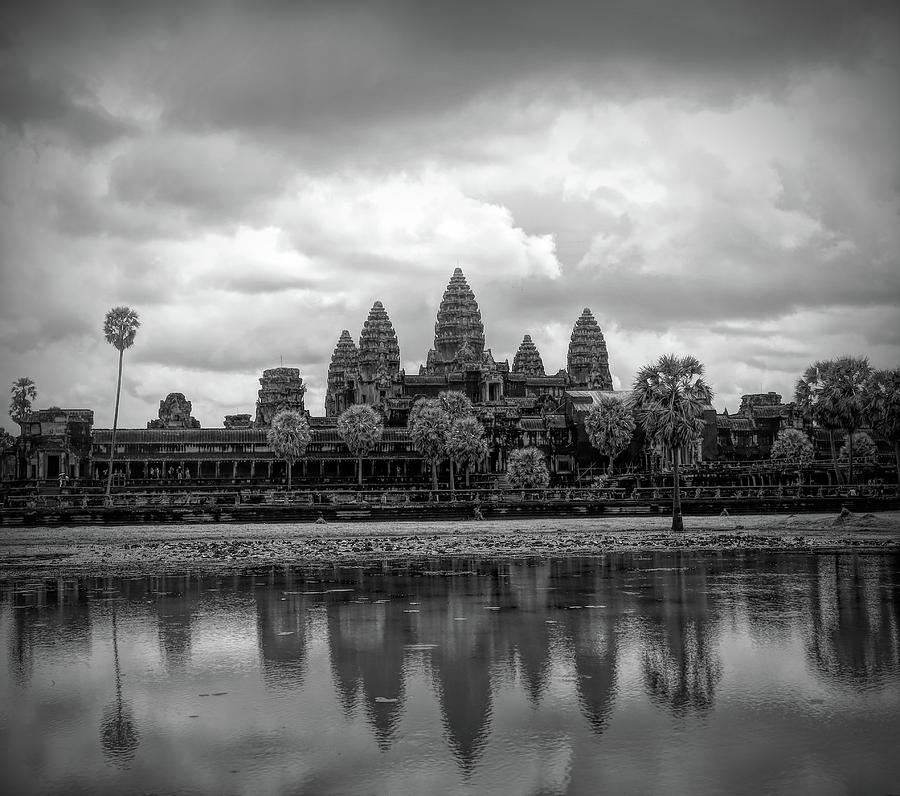 Panorama Angkor Wat Black White Reflections  Photograph by Chuck Kuhn