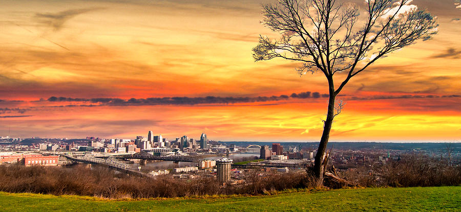 Queen City Photograph - Panorama Cincinnatti Sunrise by Randall Branham