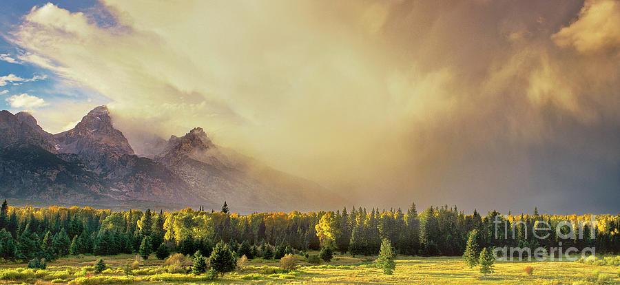 Panorama Clearing Storm over the Grand Tetons Photograph by Dave Welling