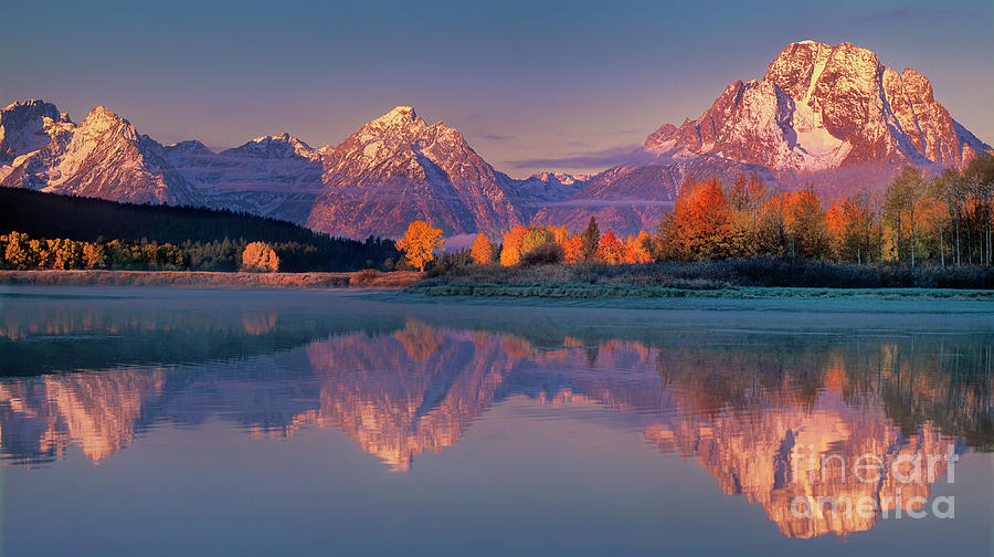 Panorama Dawn Autumn Tetons Oxbow Bend Grand Tetons National Park Photograph by Dave Welling
