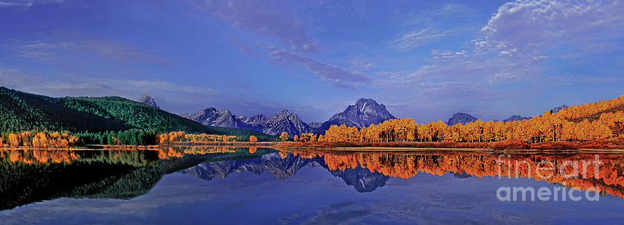 Panorama Fall Morning Oxbow Bend Grand Tetons Photograph by Dave Welling