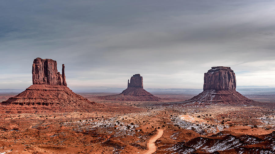 Panorama Of 10 Images Of The Majestic Monument Valley Covered In Snow Photograph