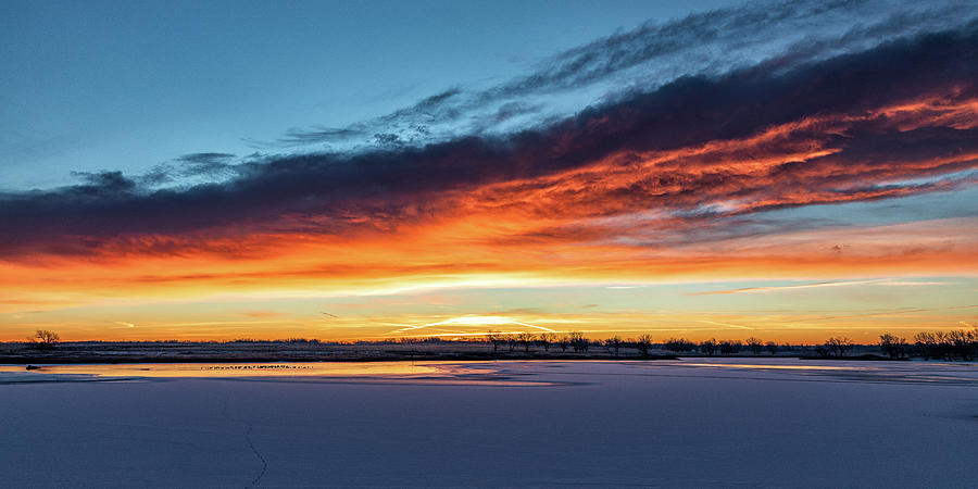 Panorama of a Cold Winter Sunrise on the Colorado Plains Photograph by Tony Hake