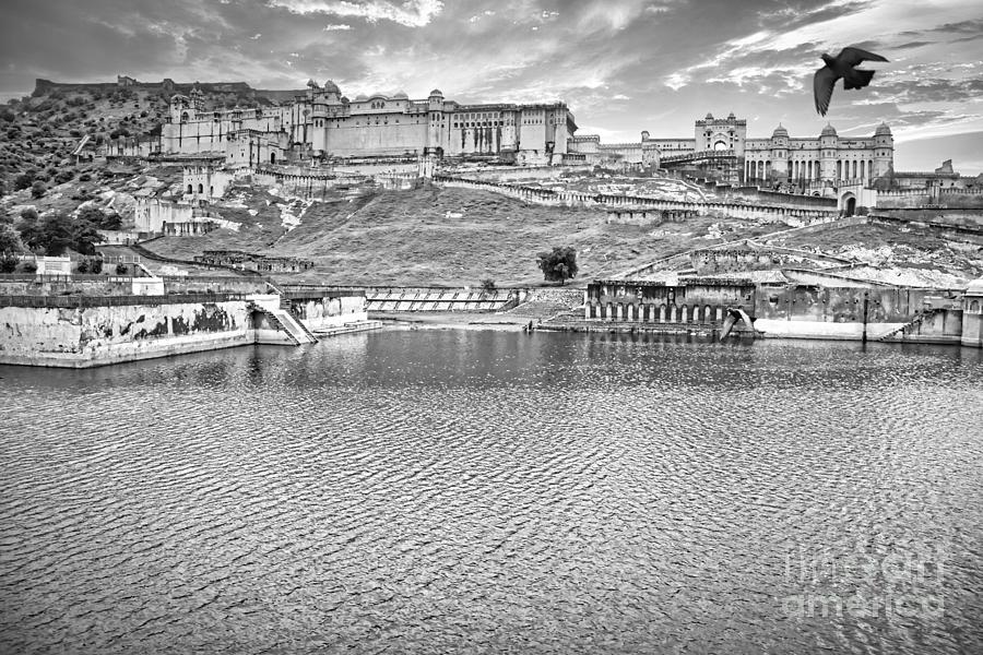 Panorama of Amer Fort - India Black and White Photograph by Stefano Senise