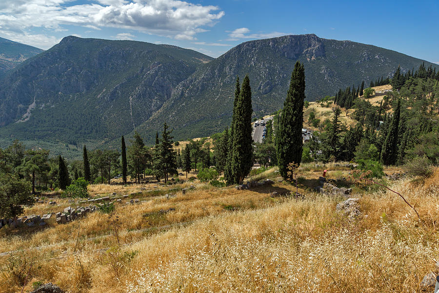 Panorama of Amphitheater in Ancient Greek archaeological site of Delphi Photograph by Sjhaytov