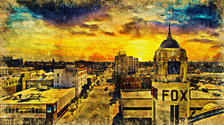 Panorama of downtown Bakersfield, California - digital painting Digital Art by Nicko Prints