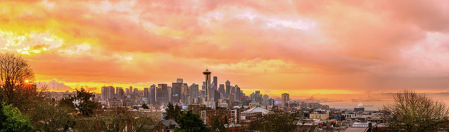 Panorama of Downtown Seattle Digital Art by Michael Lee