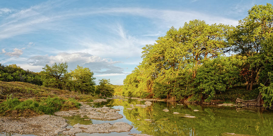 Panorama Of Golden Hour Light Over The Pedernales River Central Texas Hill Country Photograph 2468