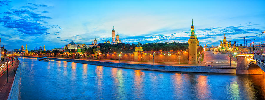 Panorama of Kremlin at Dusk in Moscow Photograph by Bim