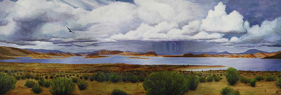 Panorama of Lake Powell Storm Painting by Kim McClinton