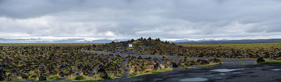 Panorama of Laufskalavarda Lava Rock Hill and Cairns in Myrdalssandur in Iceland Photograph by Alexios Ntounas