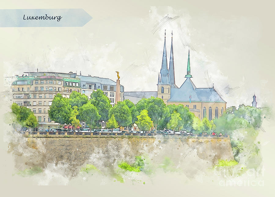 panorama of Luxemburg in sketch style Digital Art by Ariadna De Raadt