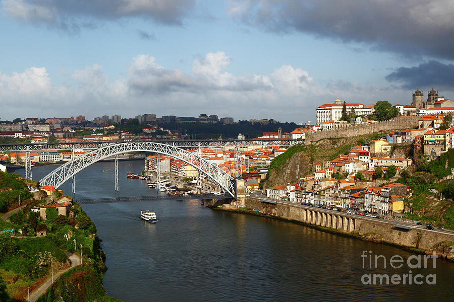 Bridge Photograph - Panorama of old Porto Dom Luis I Bridge and River Douro Portugal by James Brunker