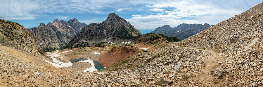 Panorama of Paintbrush Divide Trail Above Glacial Tarns in Grand Photograph by Kelly VanDellen