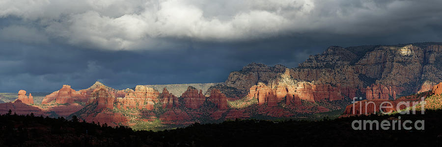 Panorama of Red Rocks and Dramatic Clouds in Sedona Photograph by Tom Schwabel