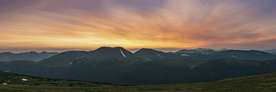 Panorama of Rocky Mountains at Sunset Photograph by Kelly VanDellen