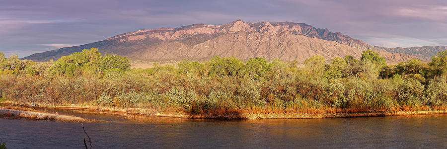 Panorama of Sandia Mountains and Rio Grande Bosque from Rio Rancho Bosque Preserve Albuquerque  Photograph by Silvio Ligutti