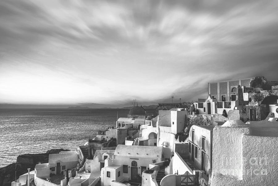 Panorama of Santorini Island - Greece BW Textured Photograph by Stefano Senise