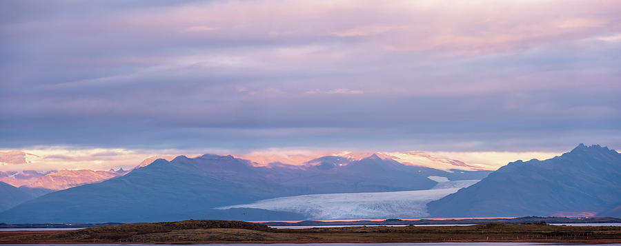 Panorama of Skaftafellsjokull Glacier Tongue in Iceland at Sunset Photograph by Alexios Ntounas