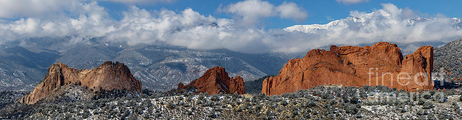 Panorama of Snowy Garden of the Gods Photograph by Steven Krull