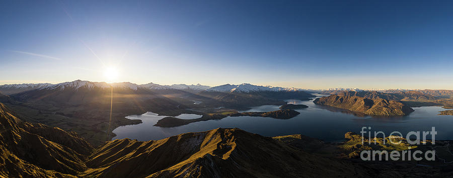 Panorama of sunset over the stunning lake Wanaka in New Zealand  Photograph by Didier Marti