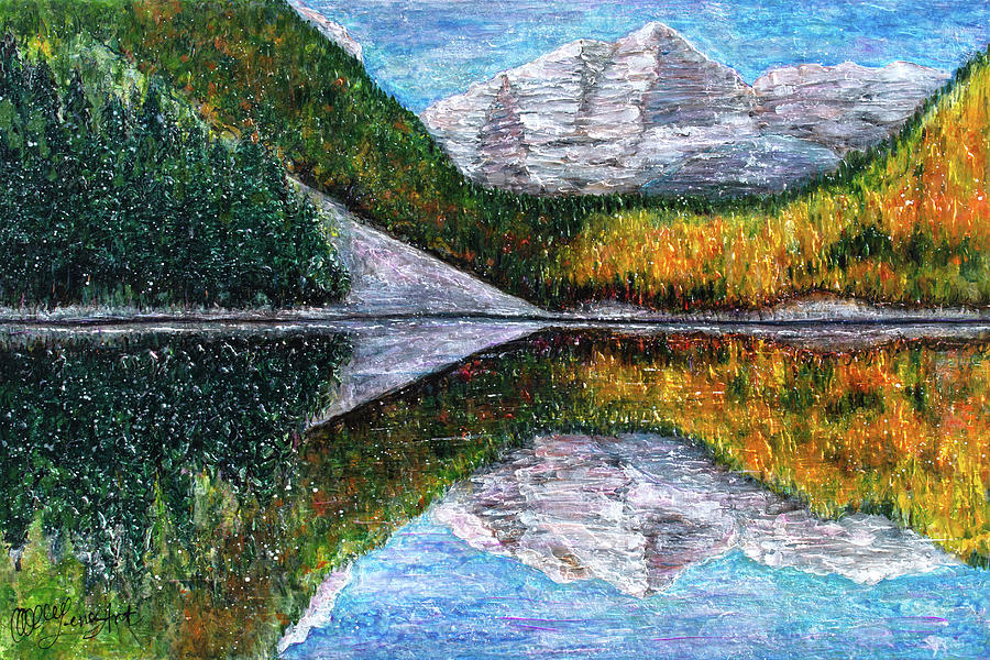 The Maroon Bells Peaks in the Rocky Mountains in Autumn Painting by O Lena
