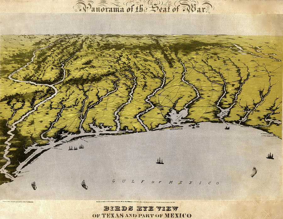 Map Drawing - Panorama of the seat of war Texas and part of Mexico 1861 by Vintage Maps