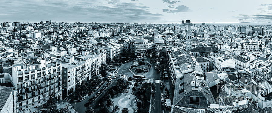 Panorama of Valencia Spain and the Plaza de la Reina Photograph by Peter Noyce