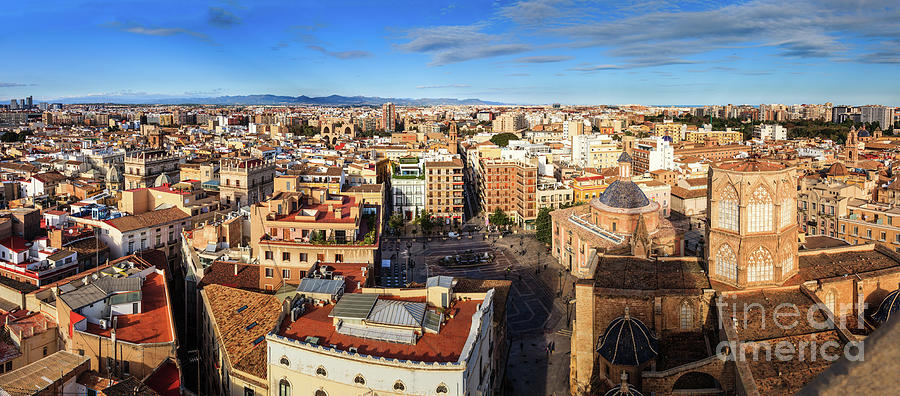 Panorama of Valencia Spain and the Plaza de la Seu  Photograph by Peter Noyce