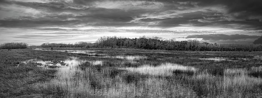 Panorama Overlooking the Marsh Black and White Photograph by Debra and Dave Vanderlaan