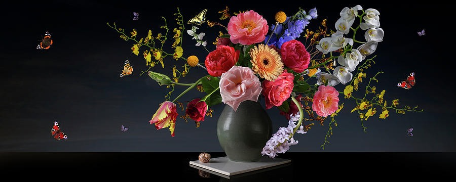 Insects Digital Art - Panorama Still Royal flower still life by Sander Van Laar
