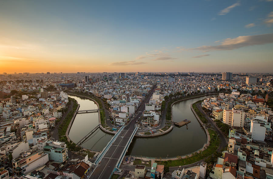 Panorama Top view of Ho Chi Minh City downtown at everning Photograph by Ho Ngoc Binh