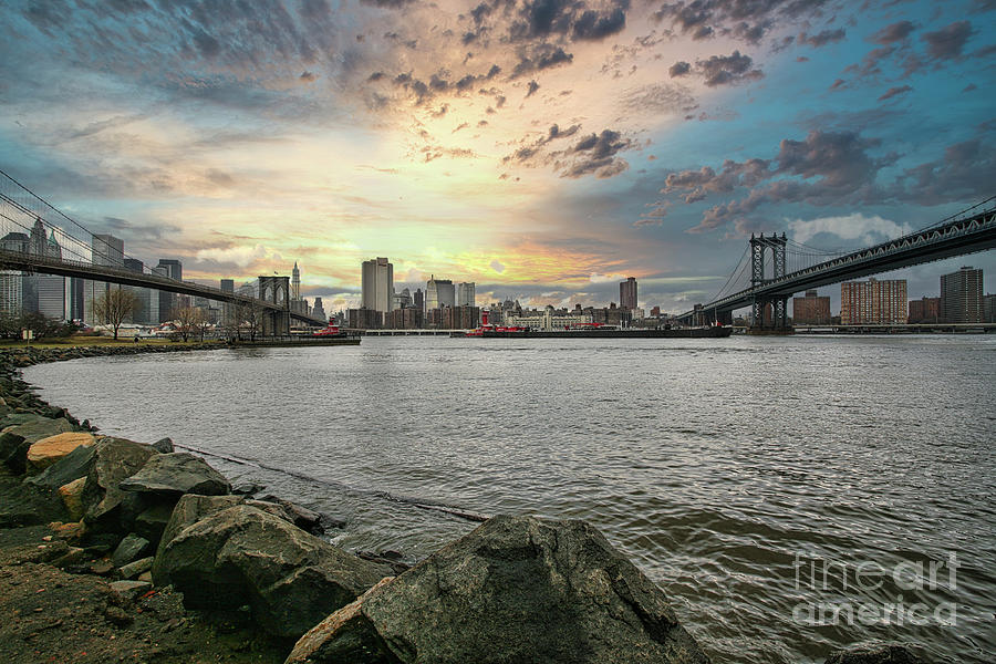 Panorama Twin Bridges meet NYC  Photograph by Chuck Kuhn