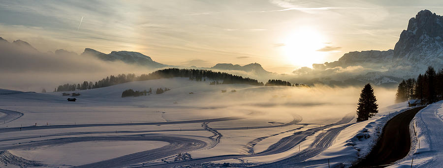 Panoramic aerial view of Seiser Alm at sunrise Photograph by PJPhoto69