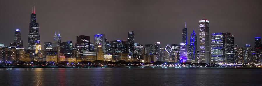 Chicago Photograph - Panoramic Chicago Night Skyline by Yosef Grunwald