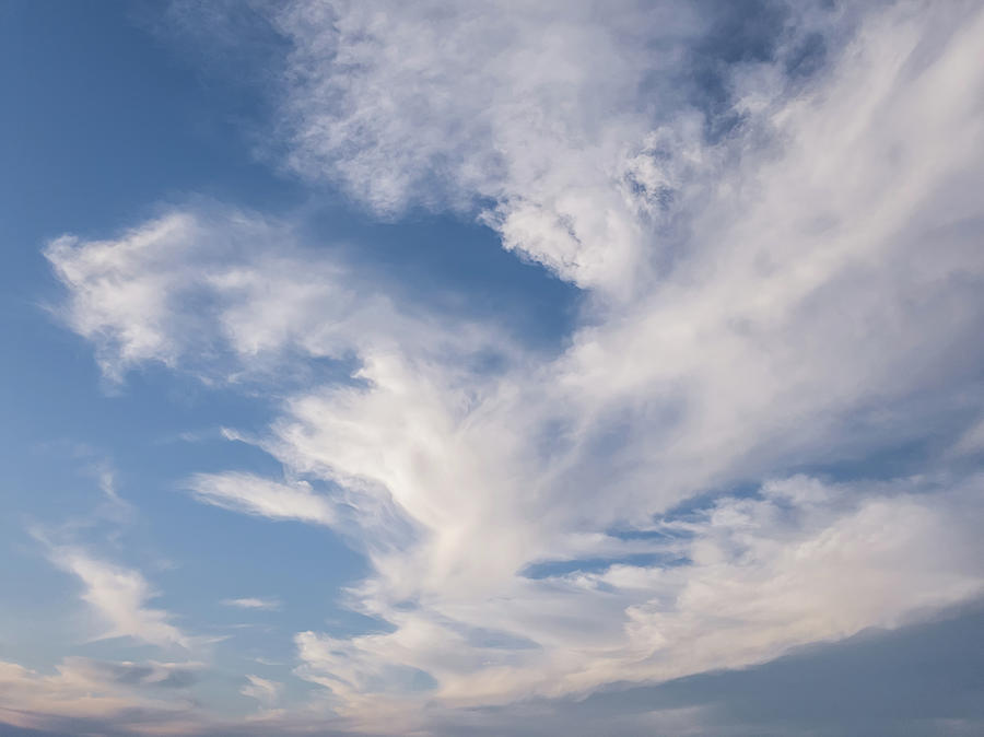 Panoramic Cloudscape Scene Over The Blue Sky. Fluffy White Cloud Photograph
