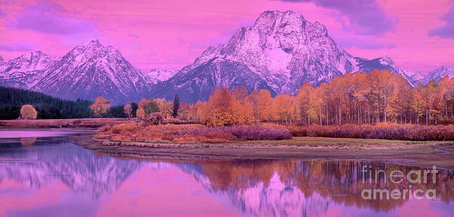 Panoramic Dawn Alpenglow Oxbow Bend Grand Tetons Natio Photograph by Dave Welling