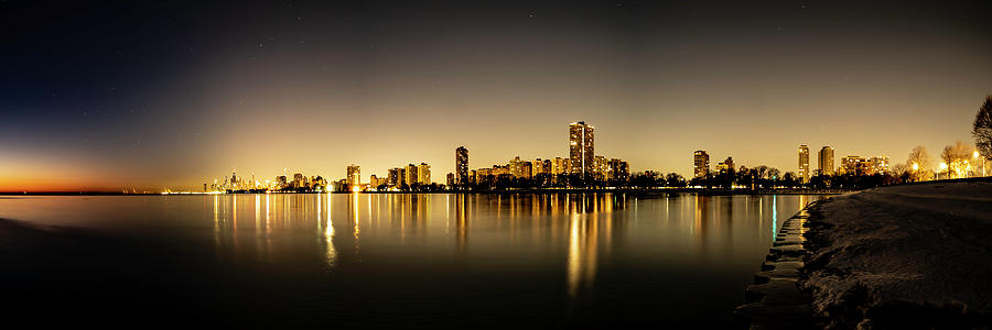 Panoramic Dawn View Of The Chicago Skyline And Lake Michigan Photograph