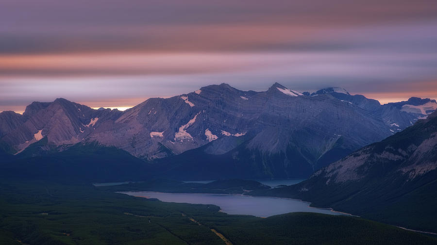 Banff National Park Photograph - Panoramic Dreamy View Canadian Rockies at Sunset by Yves Gagnon
