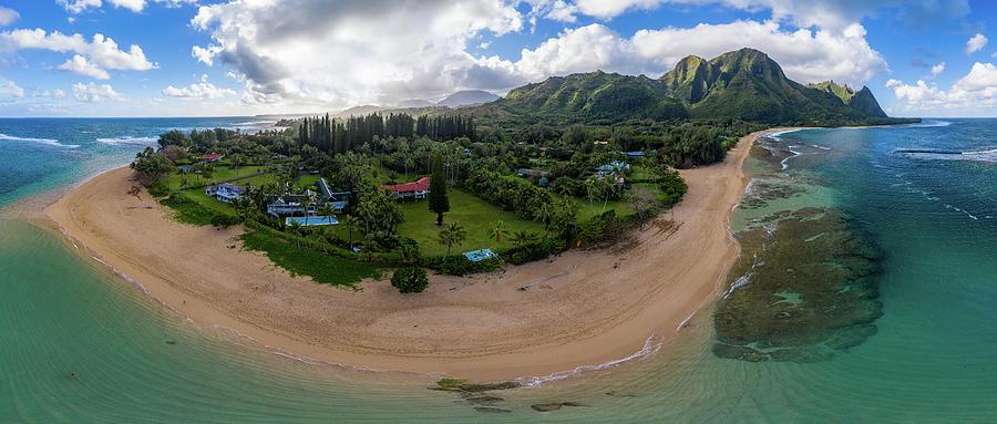 Panoramic drone shot of Tunnels Beach on the north shore of Kauai i Photograph by Steven Heap