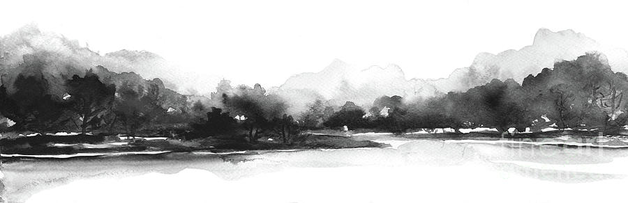 black and white paintings scenery
